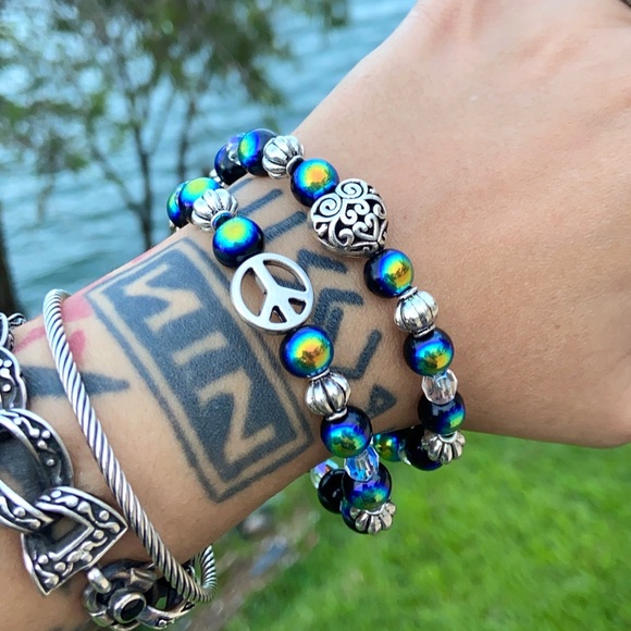 Silver Peace & love rainbow beads set bracelets - Picture 6 of 10